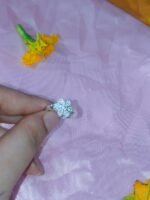 Dainty 5-Petal Flower Crystal Accent Ring with Pave Crystals - Image 2